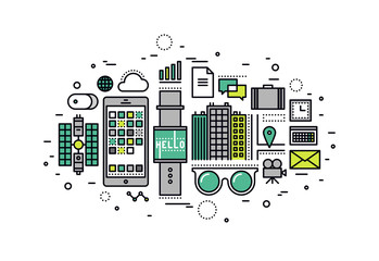 Aufkleber - Wearable tech line style illustration