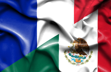 Waving flag of Mexico and France