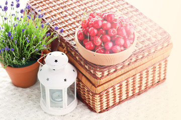 Canvas Print - bowl of fresh red cherries