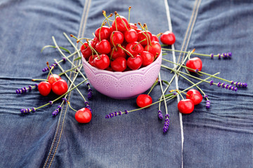 Canvas Print - bowl of fresh red cherries