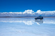 Reflection of car in Salar de Uyuni(Uyuni Salt Flat), Bolivia