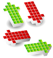 Poster - Set of 4 arrow pointing left, right, up, down. 3d arrows made of