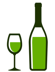 Poster - bottle and glass with white wine on white background