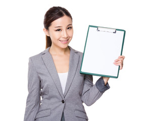 Asian businesswoman show with clipboard