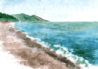 watercolor coast of sea