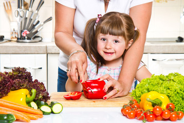 mother and kid preparing healthy food