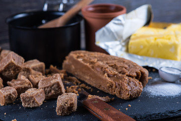 Wall Mural - Making traditional homemade fudge toffee from ingredients