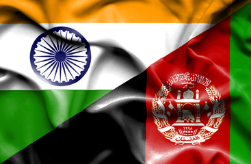 Waving flag of Afghanistan and India