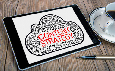 Wall Mural - content strategy word cloud on tablet pc