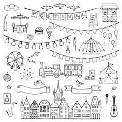 Festival hand drawn doodle set