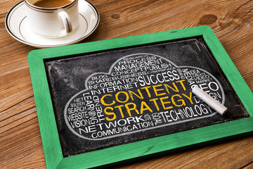 Wall Mural - content strategy word cloud on blackboard