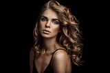 Fototapeta Sypialnia - Vogue style close-up portrait of beautiful woman with long curly