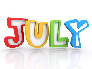 July - calendar month - 3D colored letters