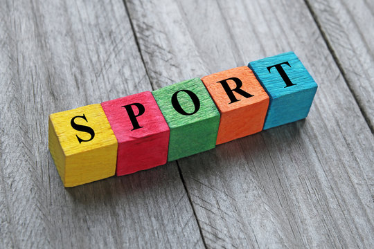 word sport on colorful wooden cubes