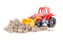 Red Toy Tractor On A White Background