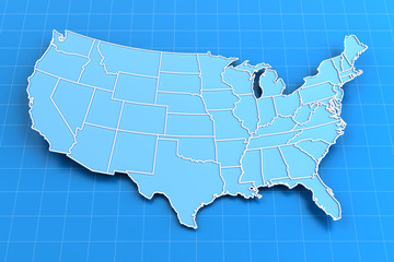 Wall Mural - Blue paper map of USA with state borders