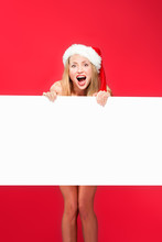 Santa Woman Pointing At Blank Whiteboard