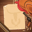 Wild west background with cowboy hat and revolver
