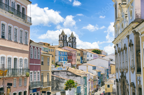 Fotografía Vista de postal del horizonte colonial del centro histórico de Pelourinho, en Sa