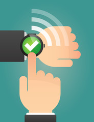 Wall Mural - Hand pointing a smart watch with a check mark
