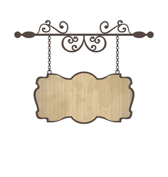 Wooden sign with place for text, floral forging elements