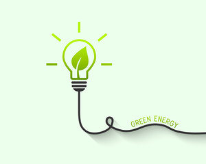 Lightbulb with leaf inside. Green energy concept. 