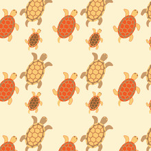 Seamless Turtles Colored. Vector Illustration