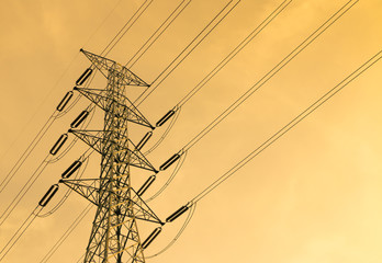 High voltage electric line with the sun