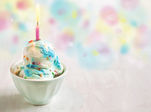 Birthday Cake Ice Cream Decorated With Candle