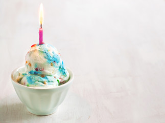 Canvas Print - Birthday Cake Ice Cream decorated with candle