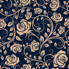 Poster - Twisted blooming roses seamless pattern