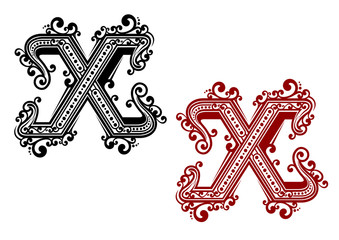 Poster - Vintage letter X with ornament