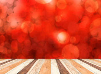 Poster - Empty perspective room with sparkling bokeh wall and wooden plan
