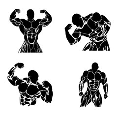 bodybuilding, power lifting concept in flat style on white background