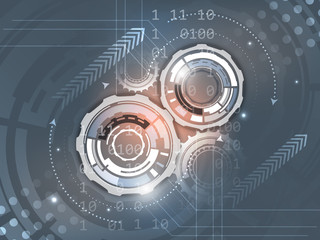 Poster - gears on abstract vector background with number scheme and aroows