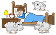 Schafe springen über das Bett eines schlaflosen Mannes 