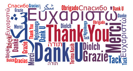 Thank you phrase in different languages. Words cloud concept. Multilingual.