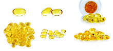 Collection Fish Oil Capsules Isolated On The White Background