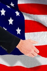 Poster - Composite image of businessman holding something with his hands