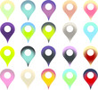 Set of vector map markers with various colors
