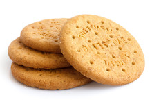 Stack Of Sweetmeal Digestive Biscuits Isolated On White.