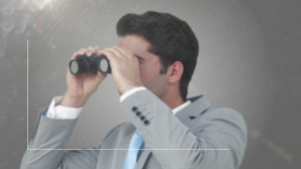 Poster - Businessman looking through binoculars at graph