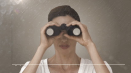 Poster - Businesswoman looking through binoculars at graph