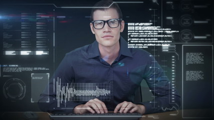 Poster - A man using a new interface in the future