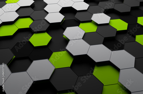 Fototapeta do kuchni Rendering of Futuristic Surface with Hexagons.