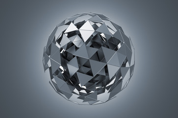 Poster - Low Poly Metal Sphere with Chaotic Structure.