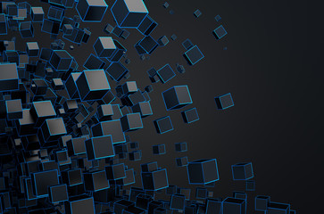 Poster - abstract 3d rendering of flying cubes.