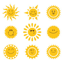 Vector Set Of Sun Icons. Collection Of Suns
