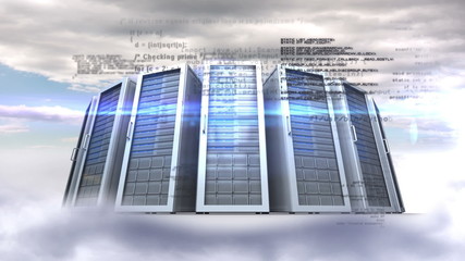 Poster - Servers towers on cloudy sky background 