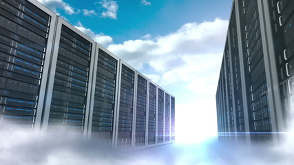 Aufkleber - Server tower on cloudy sky background 